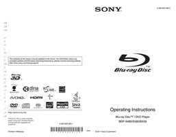 Sony BDPS480 Blu-Ray DVD Player Operating Manual